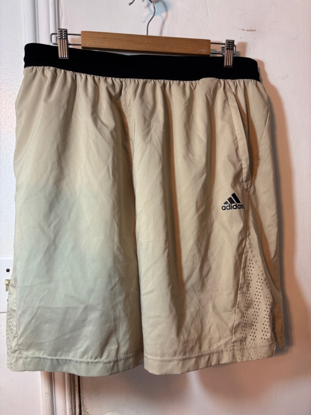 Adidas Cream Athletic Shorts with Black Waistband